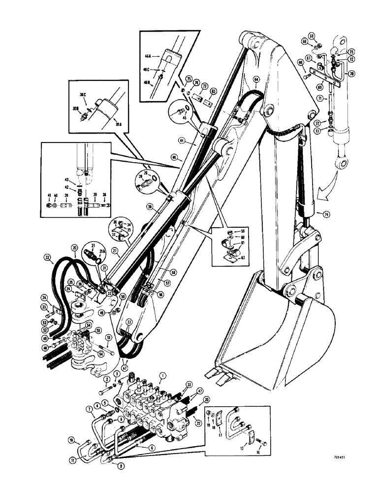 Схема запчастей Case 34 - (080) - BOOM, CROWD AND BUCKET CYLINDER HYDRAULICS, (USED BEFORE BACKHOE SN 4141636) 