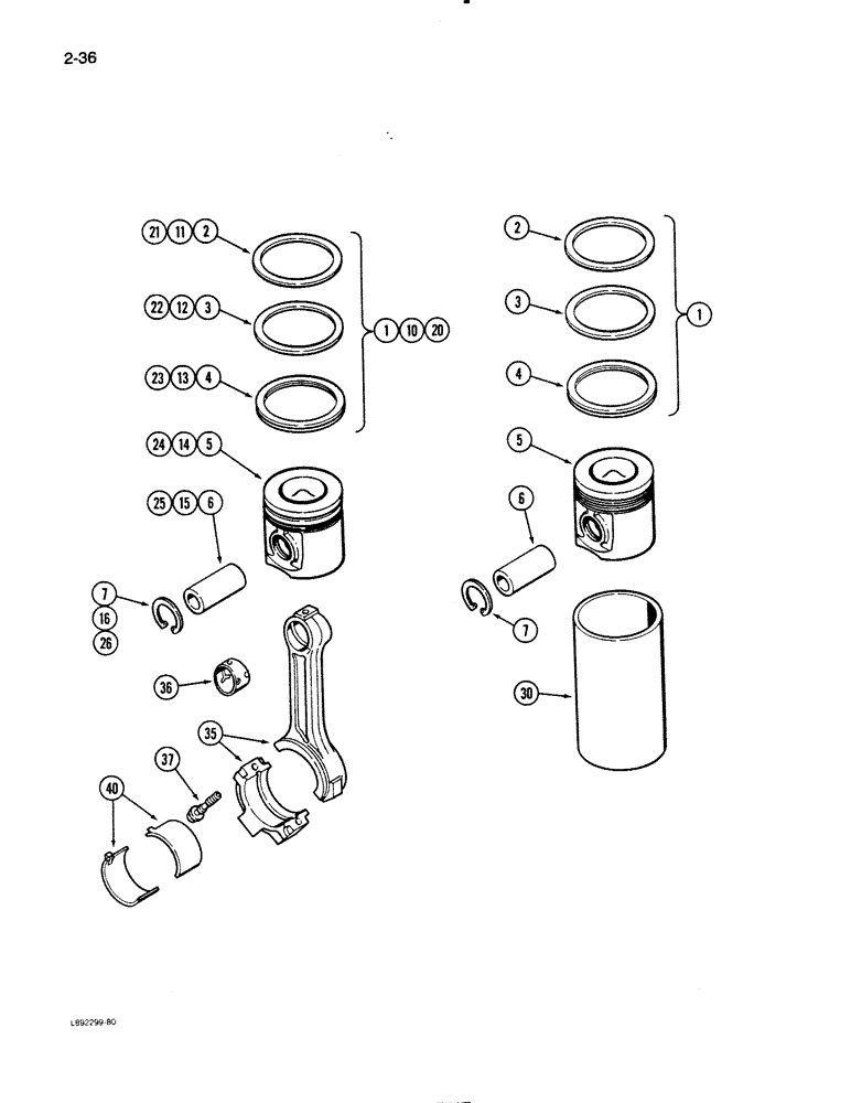 Схема запчастей Case W11B - (2-036) - PISTONS, 4-390 ENGINE, CONNECTING RODS (02) - ENGINE