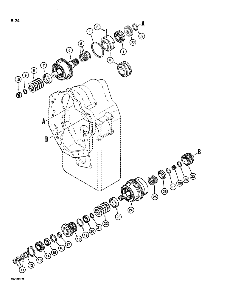 Схема запчастей Case W14B - (6-24) - TRANSMISSION, FORWARD, REVERSE, AND SECOND GEARS (06) - POWER TRAIN