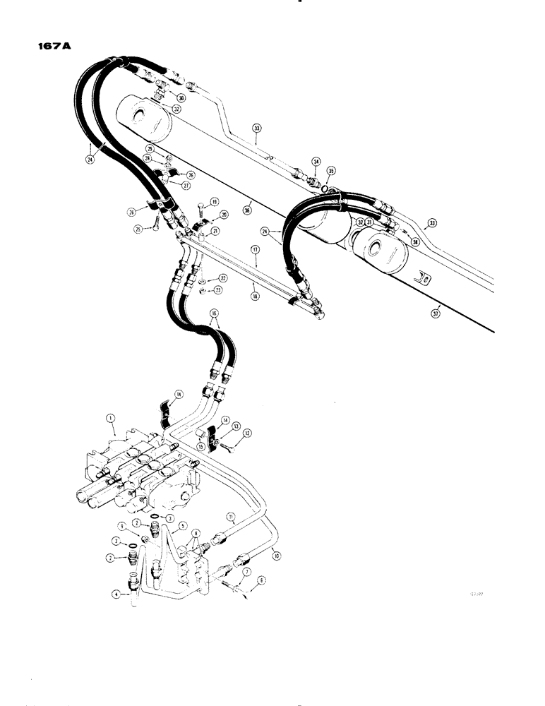 Схема запчастей Case 1150 - (167A) - LOADER HYDRAULICS, DUMP CIRCUIT, MODEL WITH ROLL OVER PROTECTION STRUCTURE (07) - HYDRAULIC SYSTEM