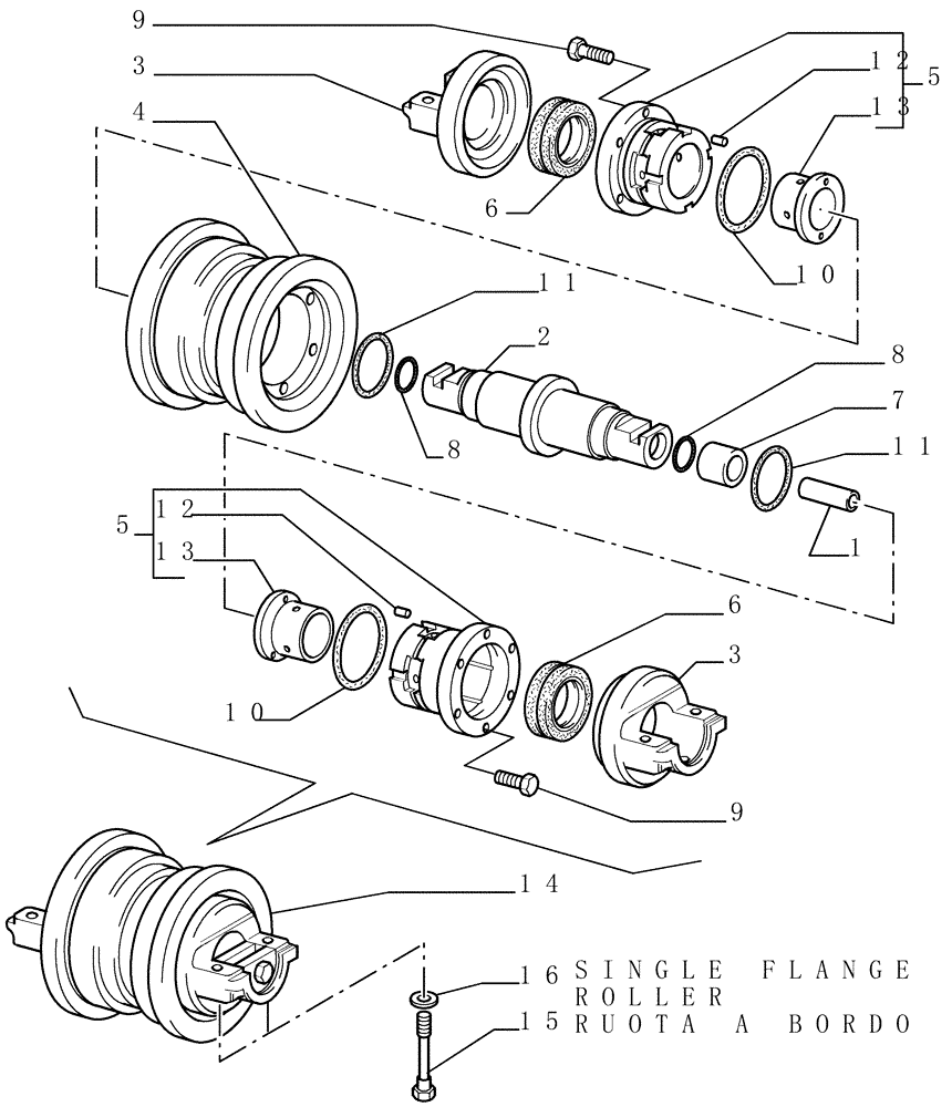 Схема запчастей Case 1850K - (2.344[01]) - TRACK ROLLERS - 7 ROLLERS - VERSION (01) (04) - UNDERCARRIAGE