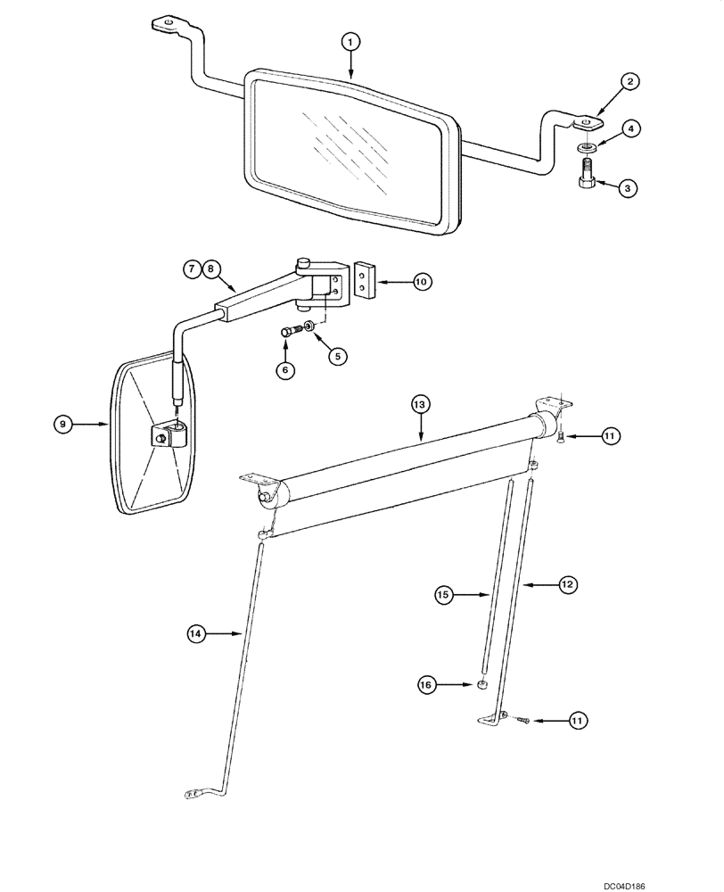 Схема запчастей Case 885 - (09.30[00]) - CAB - SUNSHADE AND MIRROR (09) - CHASSIS