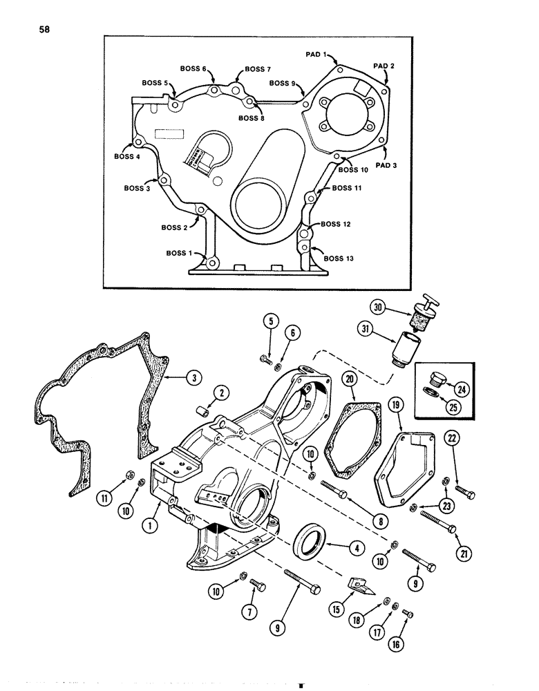 Схема запчастей Case 1080 - (058) - TIMING GEAR COVER, 504BDT DIESEL ENGINE (10) - ENGINE