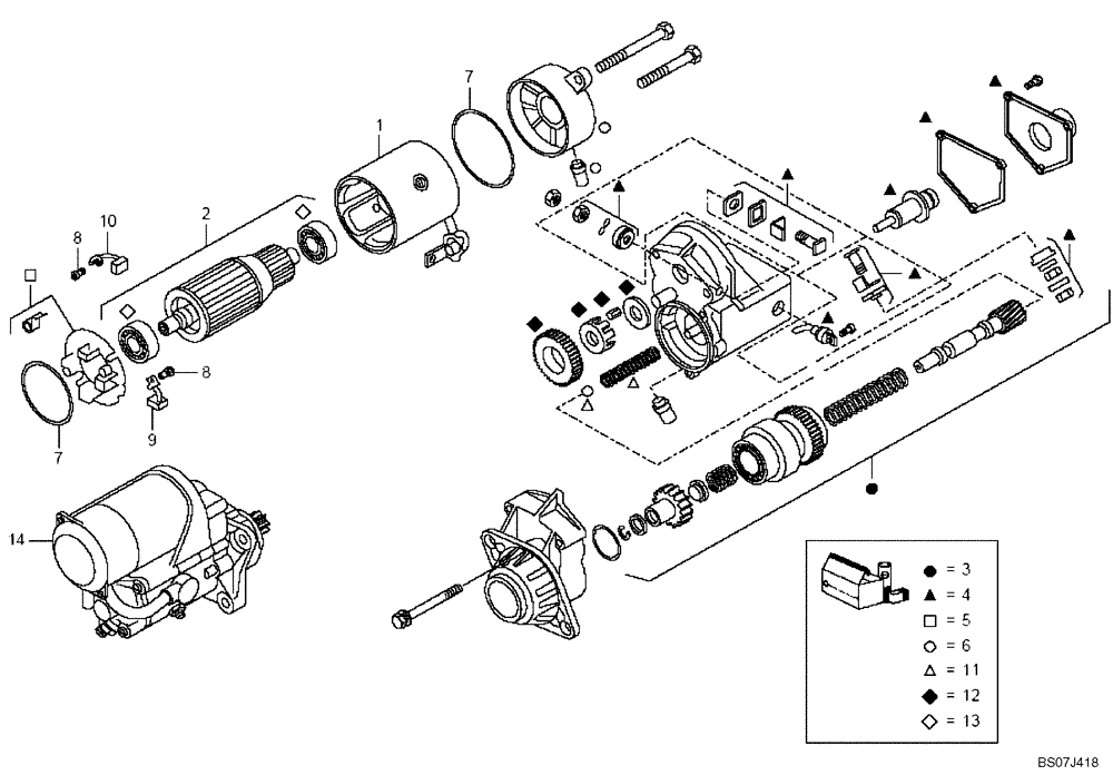 Схема запчастей Case 340 - (01A02000165[002]) - ENGINE - STATER ASSY- REPAIR (99486046) (01) - ENGINE