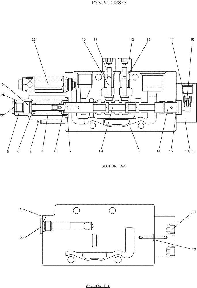 Схема запчастей Case CX50B - (07-004) - VALVE ASSY, CONTROL, P/N PY30V00038F2 (35) - HYDRAULIC SYSTEMS