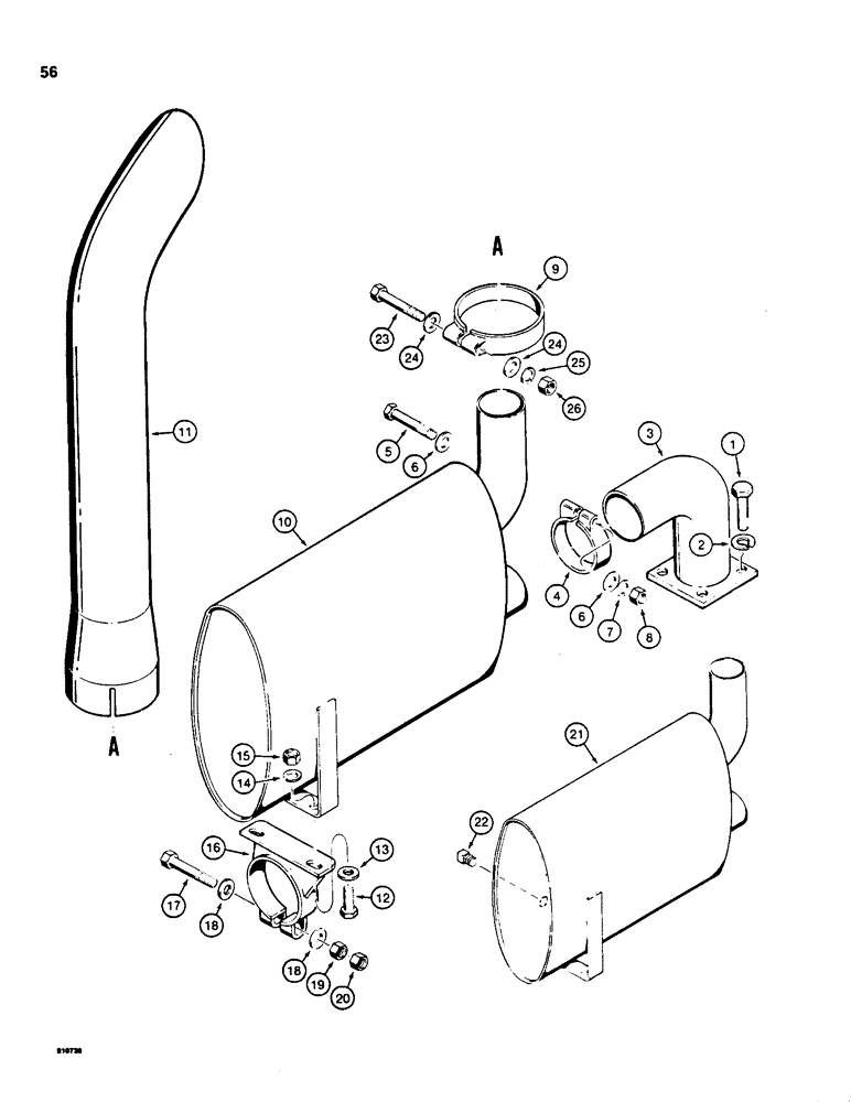 Схема запчастей Case 850C - (056) - MUFFLER, USED ON MODELS WITHOUT TURBOCHARGER (01) - ENGINE