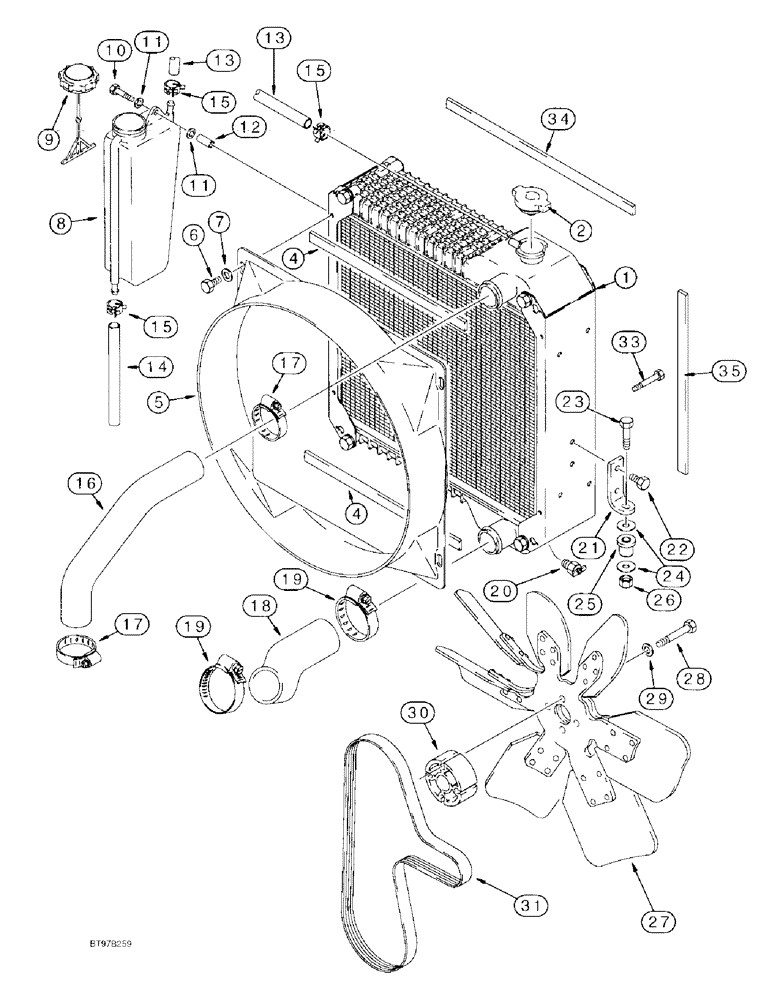 Схема запчастей Case 580SL - (2-03A) - RADIATOR, FAN AND MOUNTING PARTS, USED WITH 235811A1 HEAVY DUTY OIL COOLER (02) - ENGINE