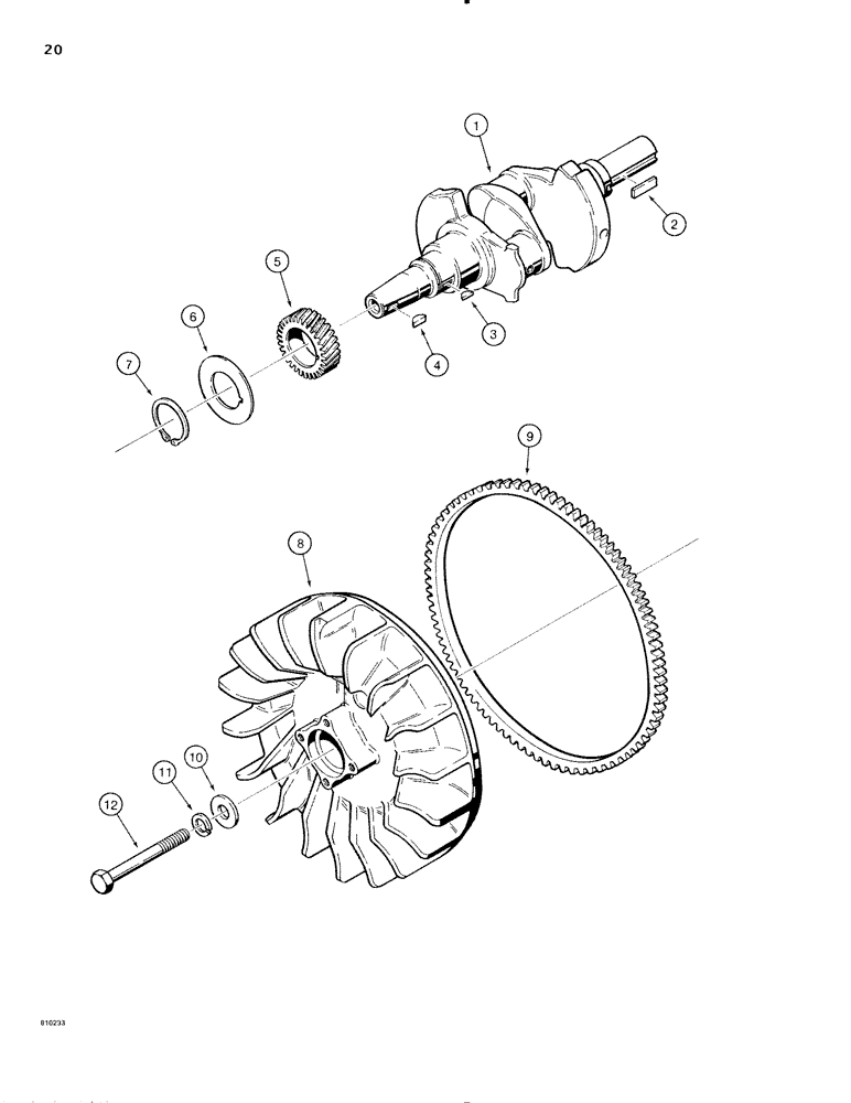 Схема запчастей Case 1816C - (020) - ENGINE CRANKSHAFT AND FLYWHEEL (02) - ENGINE