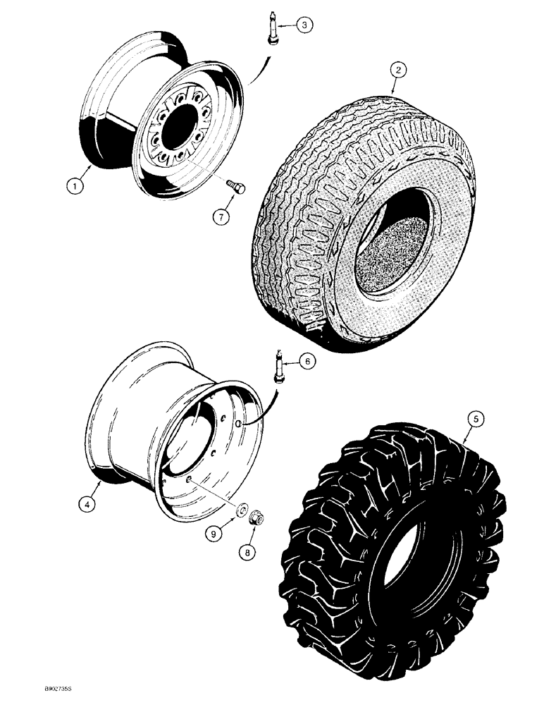 Схема запчастей Case 580L - (5-018) - FRONT WHEELS AND TIRES (05) - STEERING