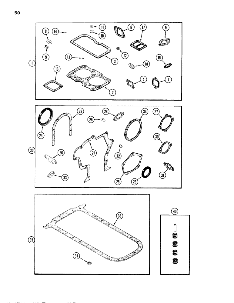 Схема запчастей Case 680H - (050) - ENGINE GASKET KITS, 336BD DIESEL ENGINE, VALVE GRIND KIT (02) - ENGINE