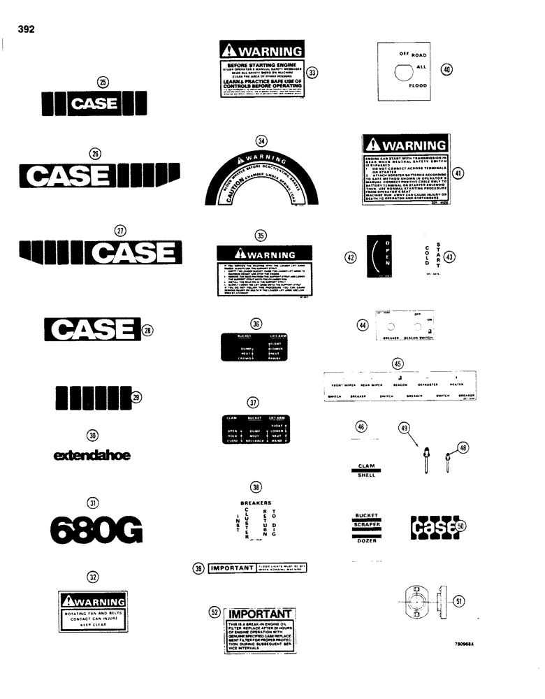 Схема запчастей Case 680G - (392) - DECALS (09) - CHASSIS/ATTACHMENTS
