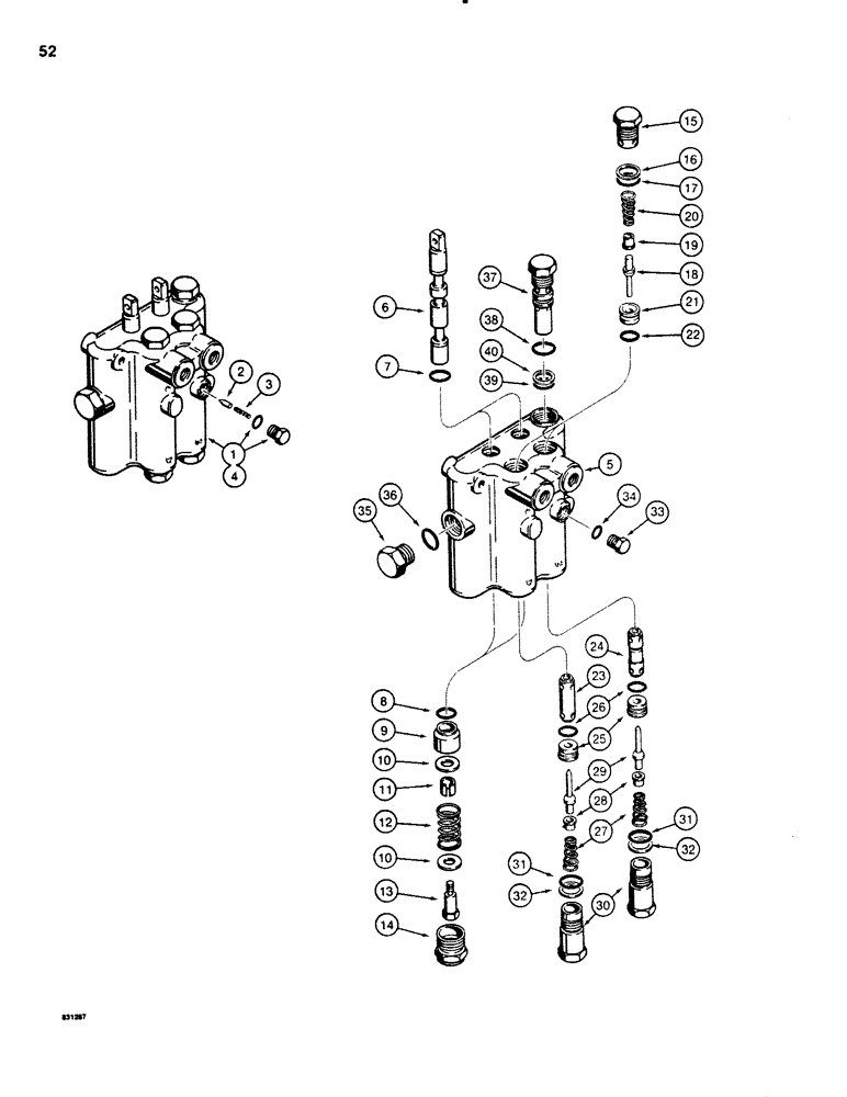 Схема запчастей Case P60 - (052) - H553818 AND H550079 CONTROL VALVES, TWO SPOOL, H553818 BACKFILL BLADE CONTROL VALVE (29) - HYDROSTATIC DRIVE