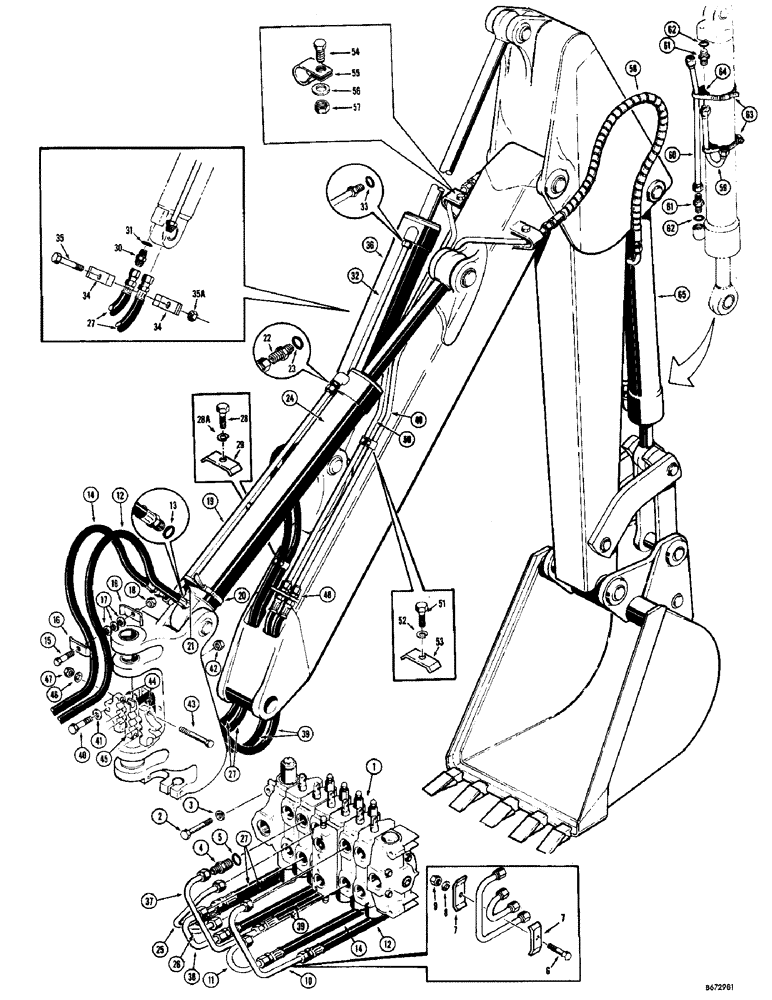 Схема запчастей Case 34 - (092) - BOOM, CROWD & BUCKET CYL. HYDRAULICS, USED BEF BACKHOE SN 1022951, BOOM CYL. HYDR., CROWD CYL. HYDR. 