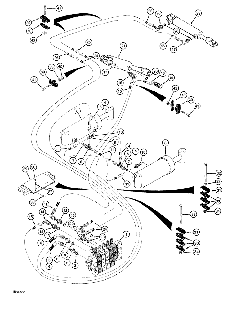 Схема запчастей Case 760 - (08-080) - BACKFILL BLADE HYDRAULIC CIRCUIT (35) - HYDRAULIC SYSTEMS