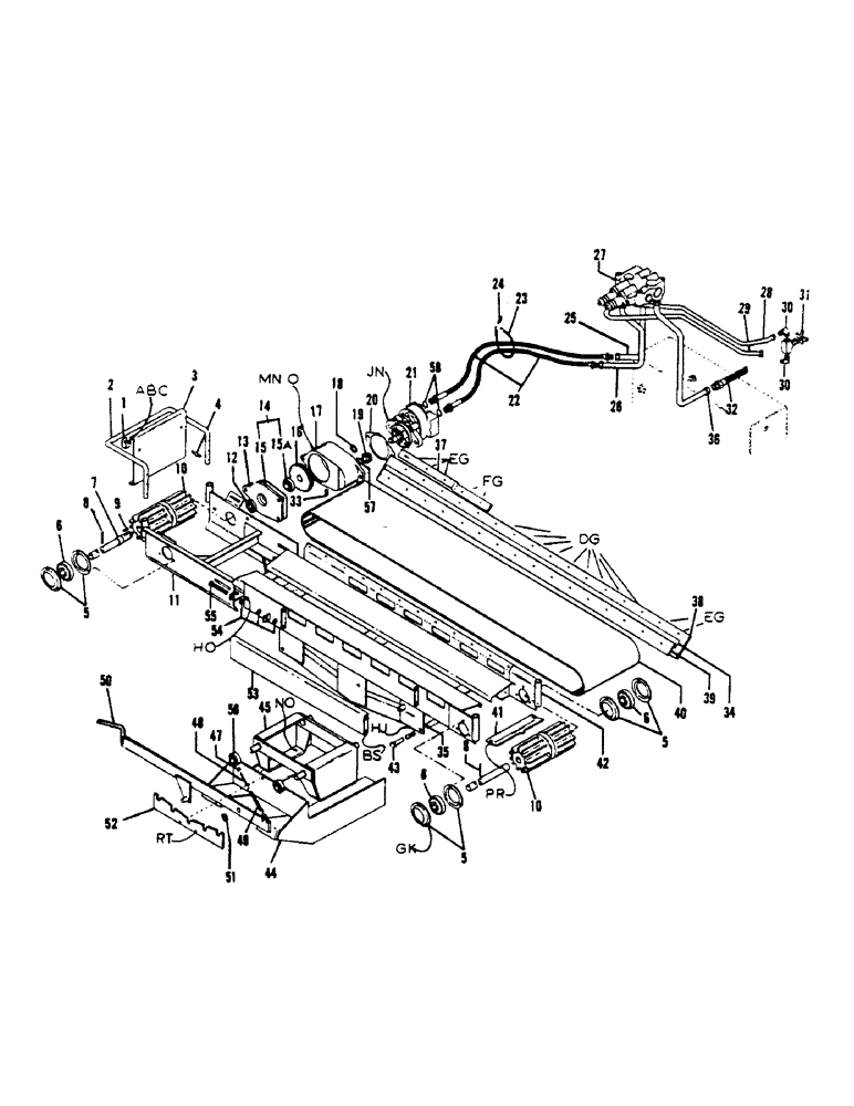 Схема запчастей Case 1000 - (52) - STANDARD CONVEYOR, MOUNTING BRACKETS, HYDRAULIC LINES 