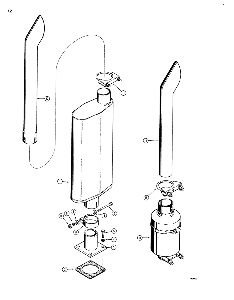 Схема запчастей Case 680G - (012) - MUFFLER AND EXHAUST SYSTEM (02) - ENGINE