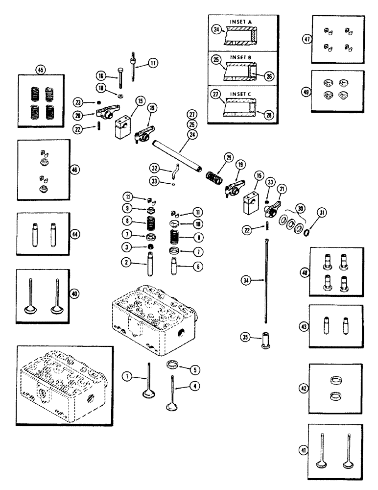 Схема запчастей Case W10B - (005A) - VALVES AND VALVE MECHANISM, (401) DIESEL ENG., PRESSED STEEL ROCKER ARMS, 1ST USED ENG. S/N 2095635 (02) - ENGINE