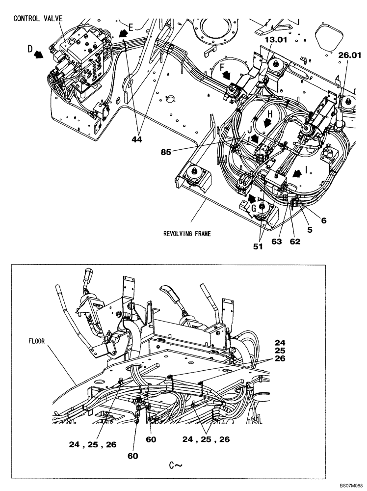 Схема запчастей Case CX135SR - (08-33) - PILOT CONTROL LINES - MODELS WITHOUT LOAD HOLD (08) - HYDRAULICS
