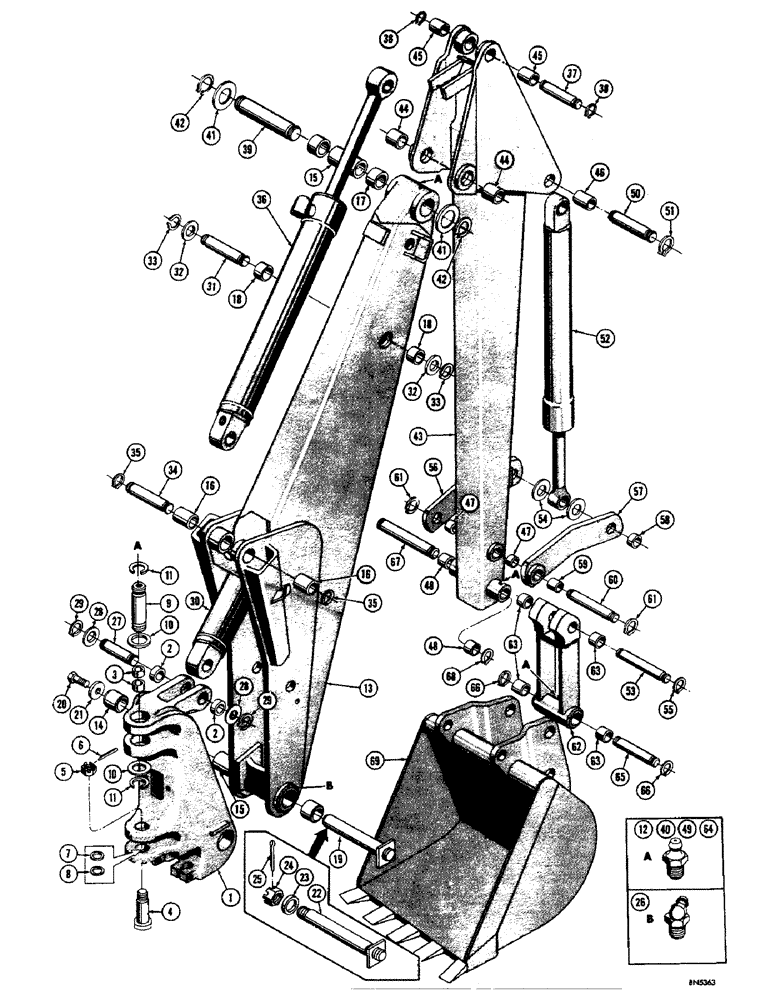 Схема запчастей Case 310F - (238) - TOWER, BOOM, DIPPER ARM, AND BUCKETS (09) - BOOMS