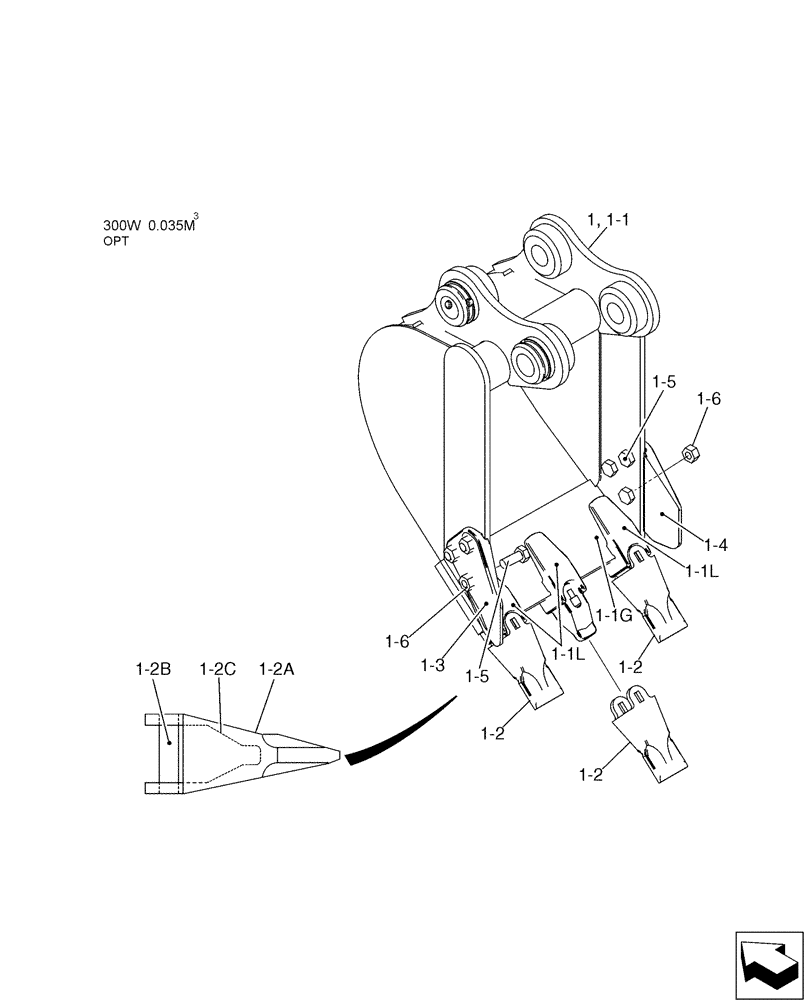 Схема запчастей Case CX17B - (05-009) - BUCKET ASSY 300W (84) - BOOMS, DIPPERS & BUCKETS