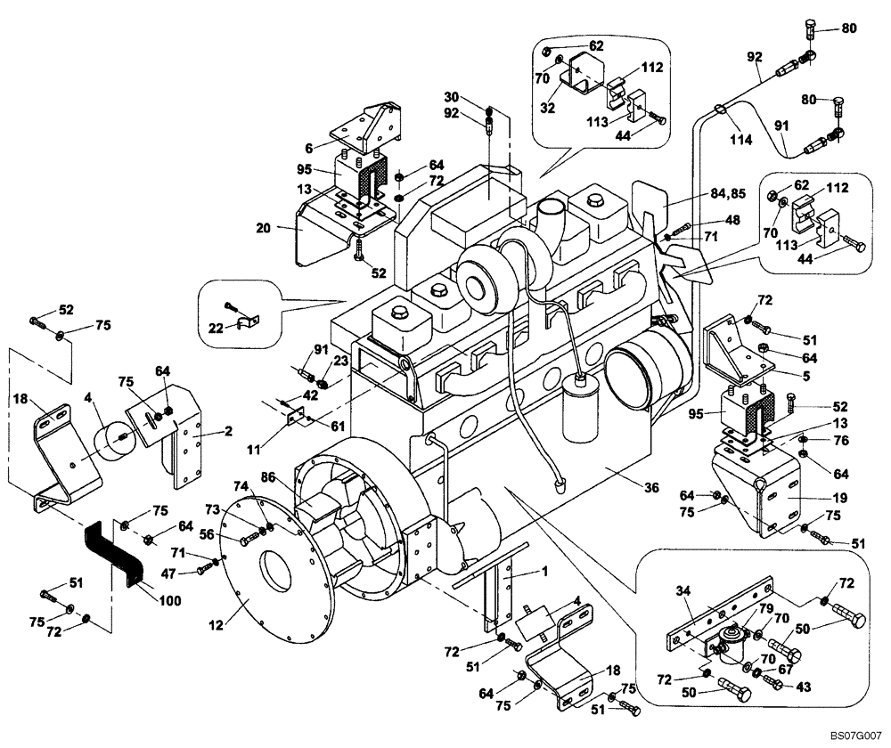 Схема запчастей Case SV212 - (02-001-00[01]) - ENGINE - MOUNTING (GROUP 105) (ND114733) (02) - ENGINE