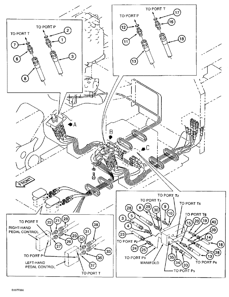 Схема запчастей Case 9020B - (8-026) - CONTROL VALVE PRESSURE AND RETURN LINES (08) - HYDRAULICS