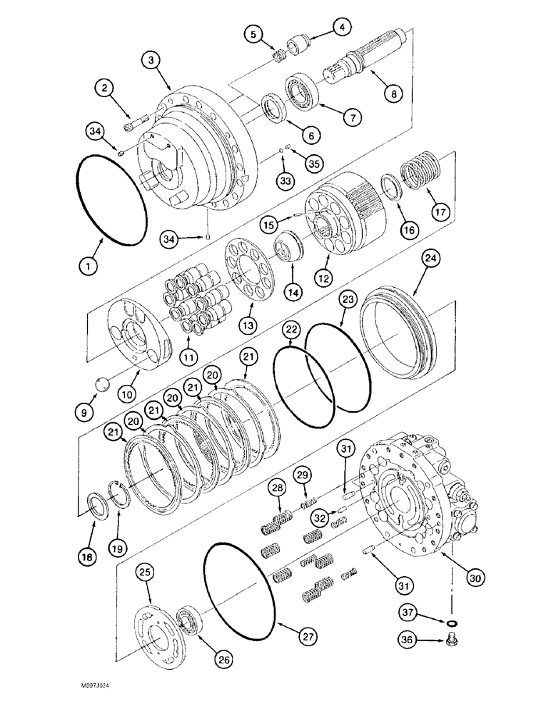 Схема запчастей Case 9050B - (6-08) - TRACK DRIVE MOTOR ASSEMBLY, SHAFT, CYLINDER BLOCK AND PISTONS *TIMBER KING MODELS (06) - POWER TRAIN