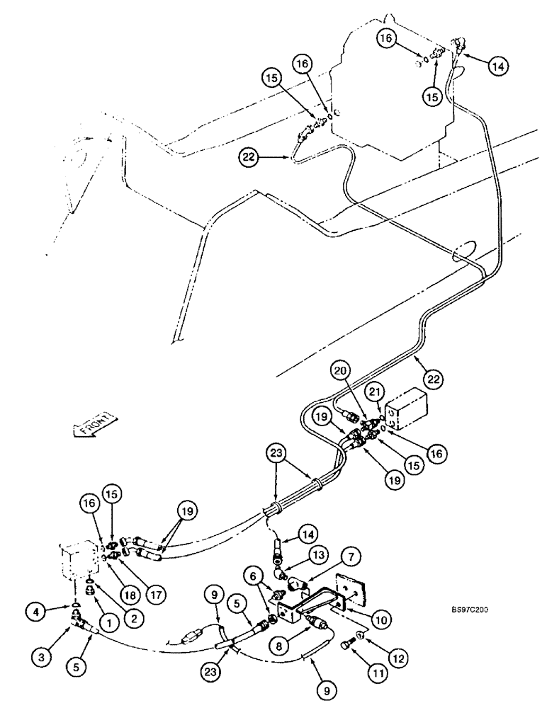Схема запчастей Case 9040B - (8-080) - SINGLE ACTION AUXILIARY EQUIPMENT OPTION, PILOT CONTROL LINES (08) - HYDRAULICS