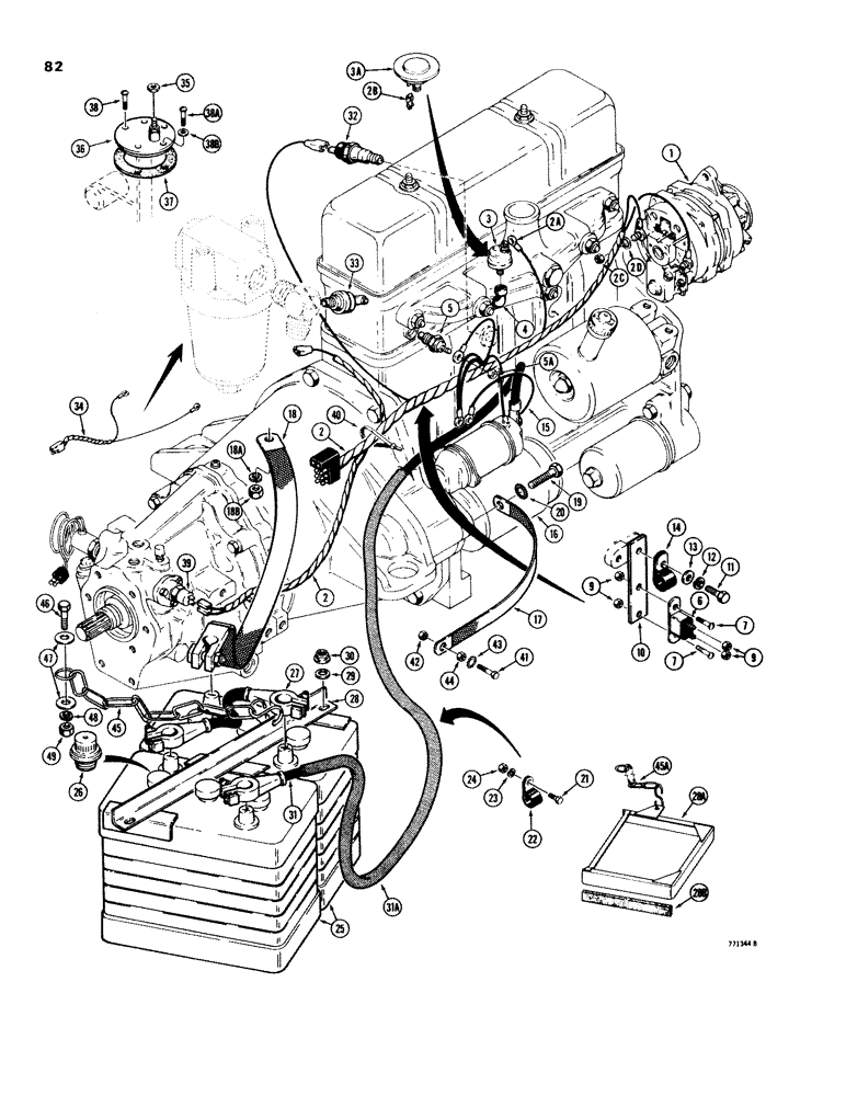 Схема запчастей Case 580C - (082) - ELECTRICAL SYSTEM, FRONT HARNESS, ALTERNATOR, STARTER & BATTERY, TRACTOR S/N 8965035 & AFTER (04) - ELECTRICAL SYSTEMS