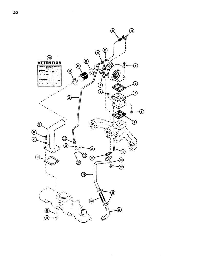 Схема запчастей Case 850B - (022) - TURBOCHARGER SYSTEM, 336BDT TURBOCHARGED ENGINE, ALTITUDE COMPENSATING (01) - ENGINE