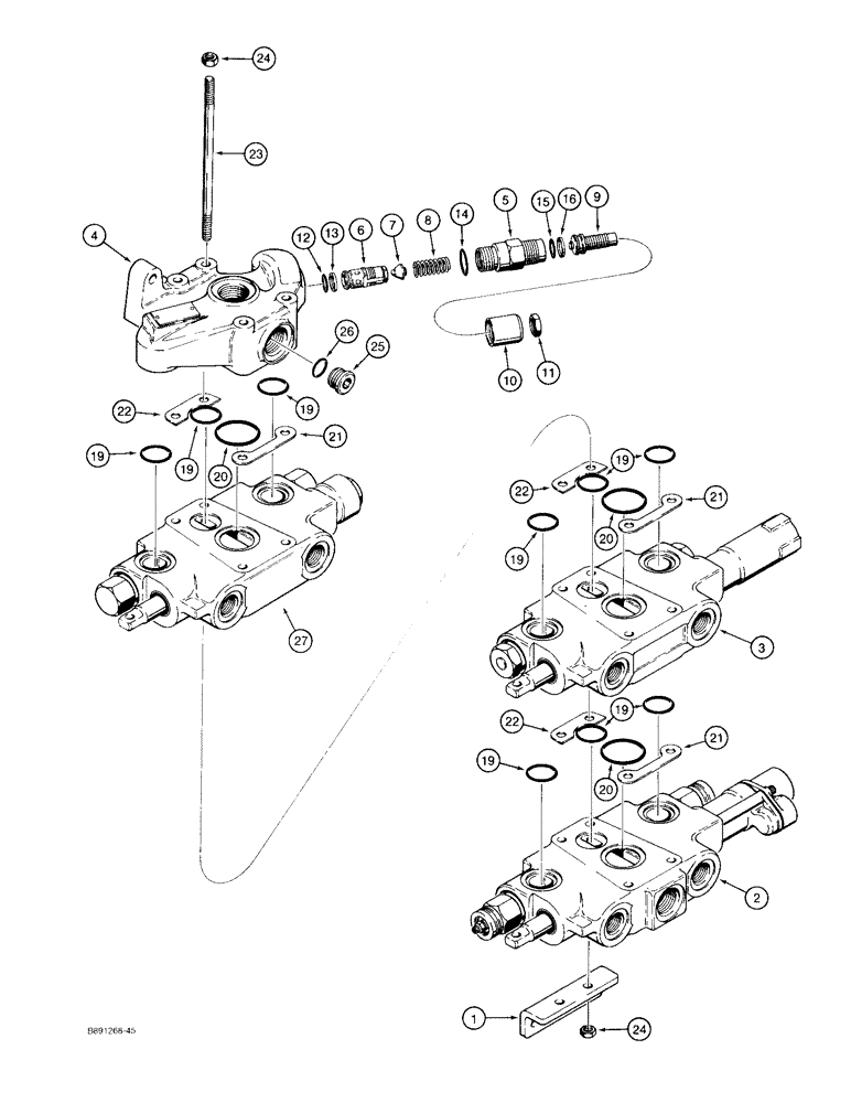 Схема запчастей Case 480F LL - (8-072) - LOADER CONTROL VALVE - THREE SPOOL (08) - HYDRAULICS