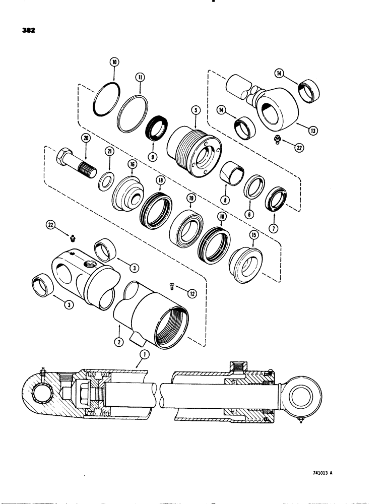 Схема запчастей Case 580C - (382) - G33798 AND G33799 LOADER CLAM CYLINDERS, WITH TWO PIECE PISTON (08) - HYDRAULICS