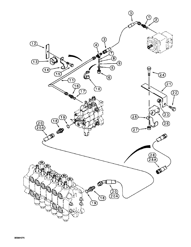 Схема запчастей Case 580L - (8-006) - EQUIPMENT HYDRAULIC SYSTEM, EQUIPMENT PUMP AND LOADER CONTROL VALVE TO BACKHOE CONTROL VALVE (08) - HYDRAULICS