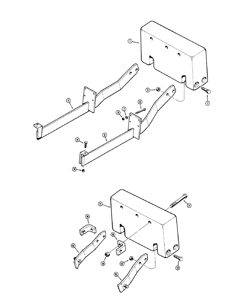 Схема запчастей Case 480CK - (10) - COUNTERWEIGHTS, USED ON MODELS WITHOUT BACKHOE OR DRAFT-O-MATIC (39) - FRAMES AND BALLASTING