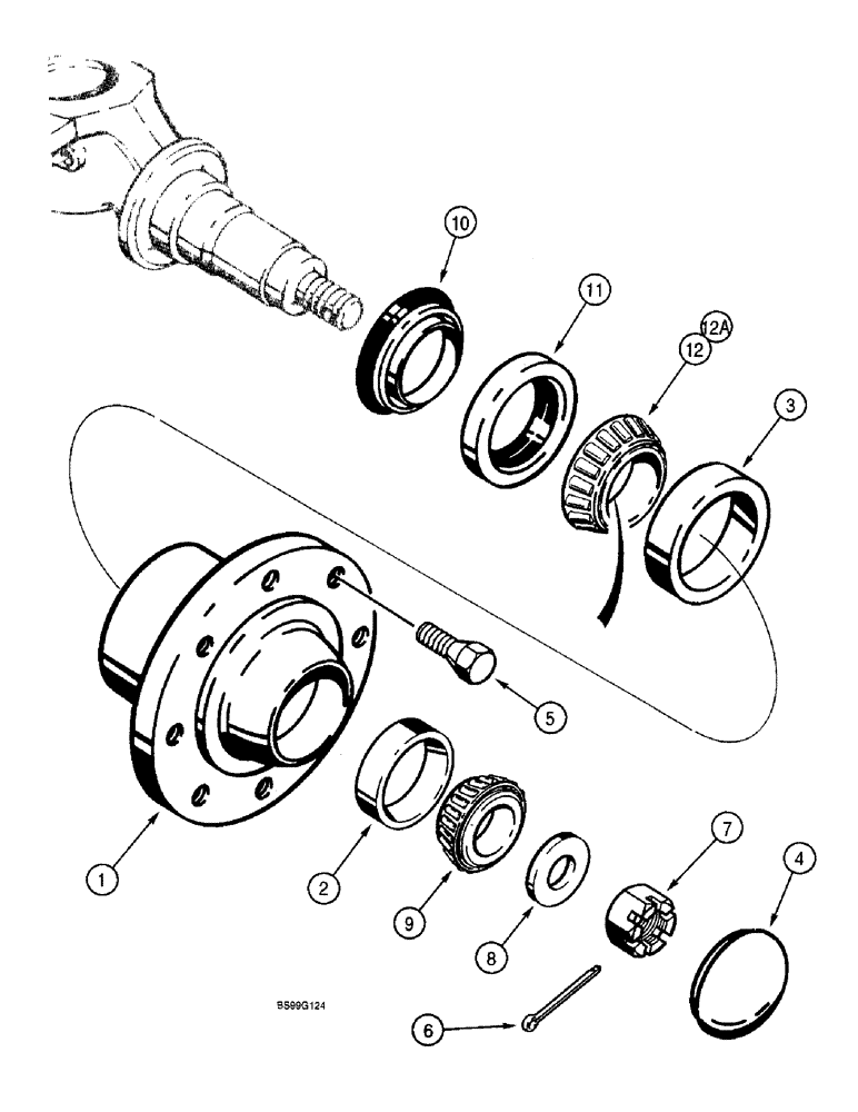 Схема запчастей Case 590SL - (5-16) - FRONT WHEEL HUB AND BEARINGS (05) - STEERING