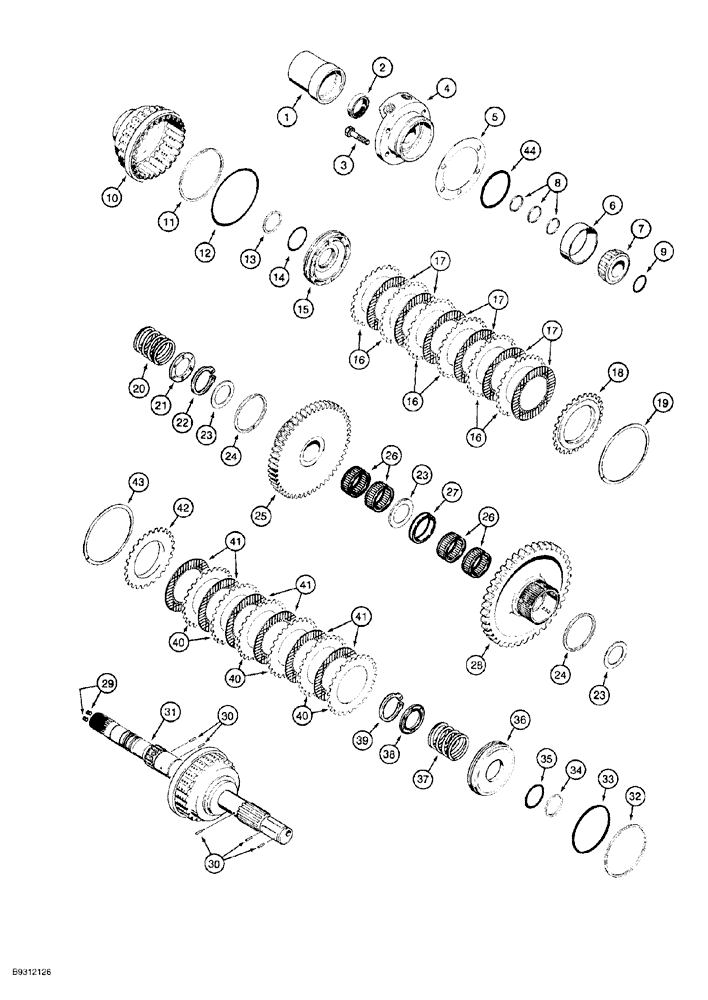 Схема запчастей Case 650G - (6-12) - TRANSMISSION ASSEMBLY - MAIN SHAFT AND FORWARD-REVERSE CLUTCHES (06) - POWER TRAIN