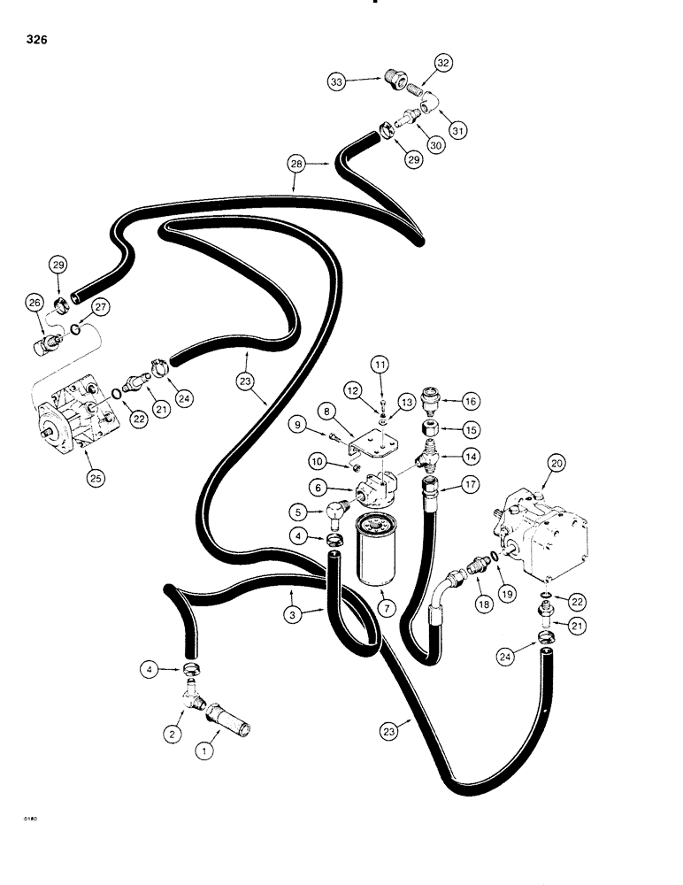 Схема запчастей Case P60 - (326) - LINE LAYER HYDRAULIC SUCTION AND RETURN CIRCUIT (35) - HYDRAULIC SYSTEMS