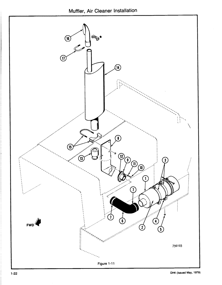 Схема запчастей Case DH4 - (1-22) - MUFFLER, AIR CLEANER INSTALLATION (10) - ENGINE