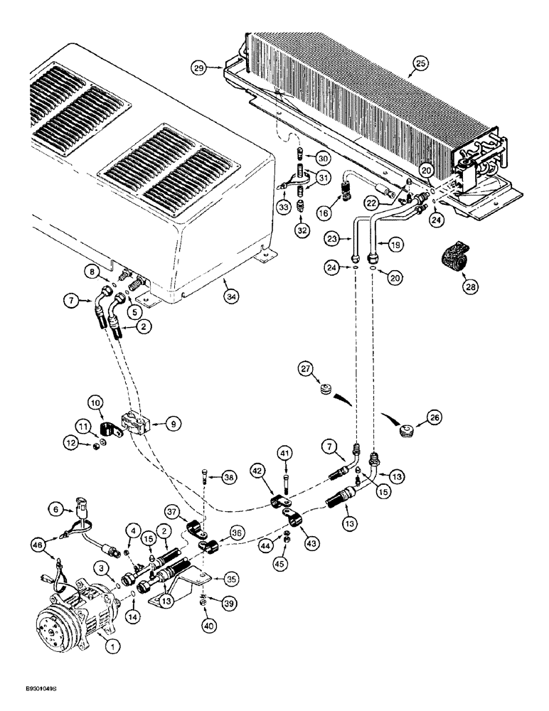 Схема запчастей Case 721B - (9-084) - AIR CONDITIONING SYSTEM, COMPRESSOR TO CONDENSER & EVAPORTER CORE, PRIOR TO P.I.N. JEE40380 (09) - CHASSIS/ATTACHMENTS