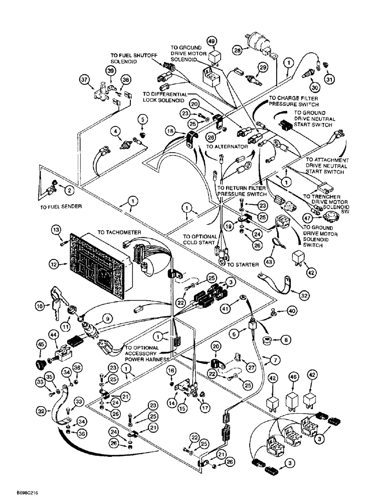 Схема запчастей Case 860 - (4-17I) - MAIN WIRING HARNESS AND CONNECTIONS - WITH HYDRAULIC LOCKING DIFFERENTIAL AND SEAT INTERLOCK (04) - ELECTRICAL SYSTEMS
