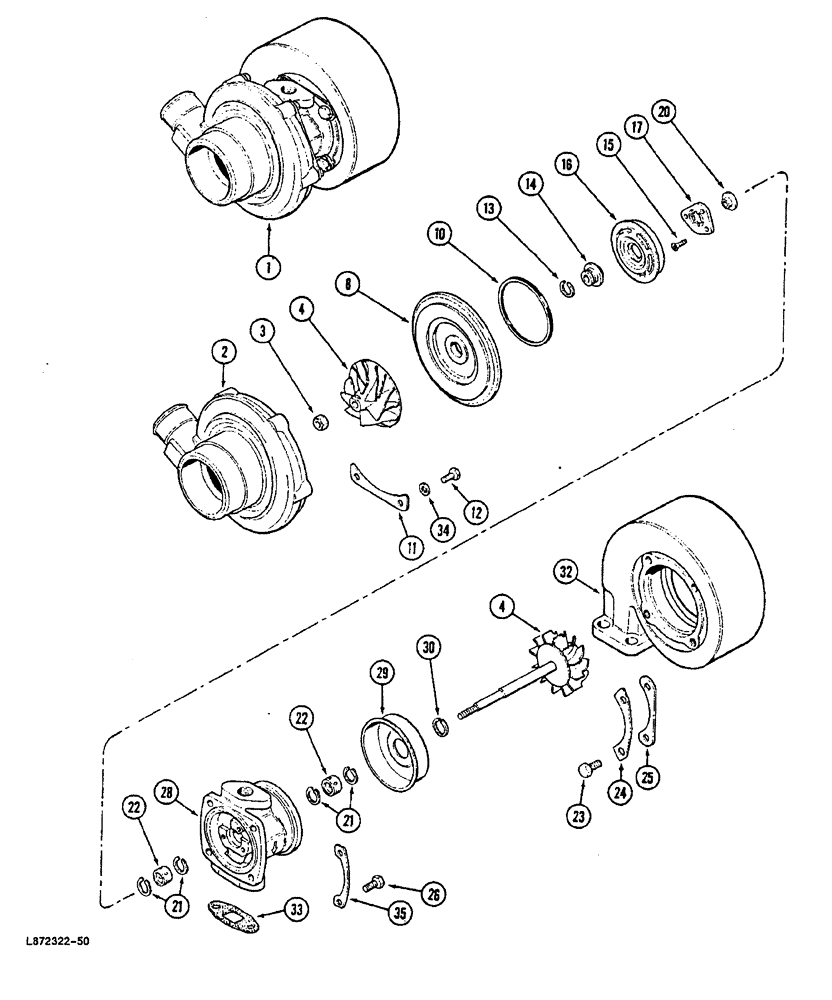 Схема запчастей Case 688 - (2-48) - TURBOCHARGER ASSEMBLY, 4T-390 ENGINE (02) - ENGINE