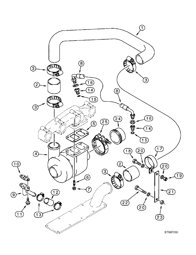 Схема запчастей Case 686G - (2-28) - TURBOCHARGER SYSTEM - 4T-390 EMISSIONS CERTIFIED ENGINE (02) - ENGINE