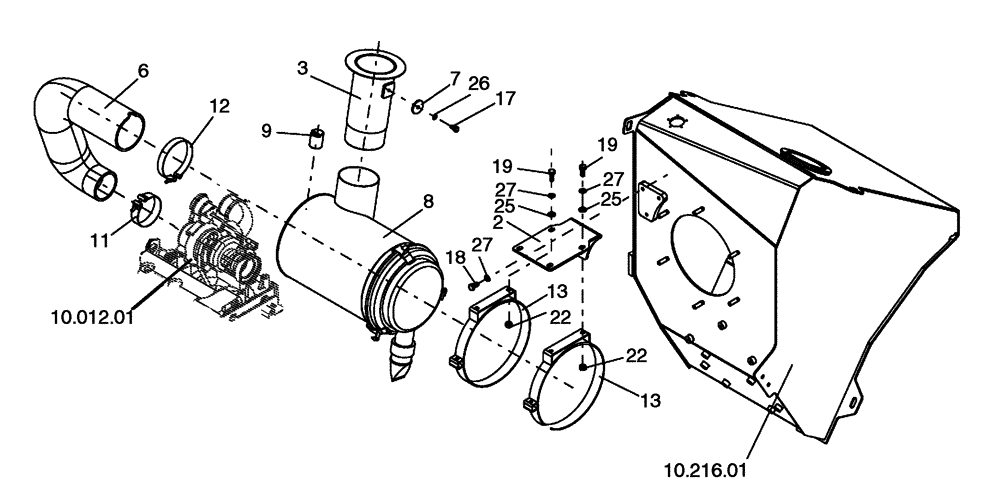 Схема запчастей Case DV210 - (10.202.01) - AIR CLEANER (GROUP 135A-ND142602) (10) - ENGINE