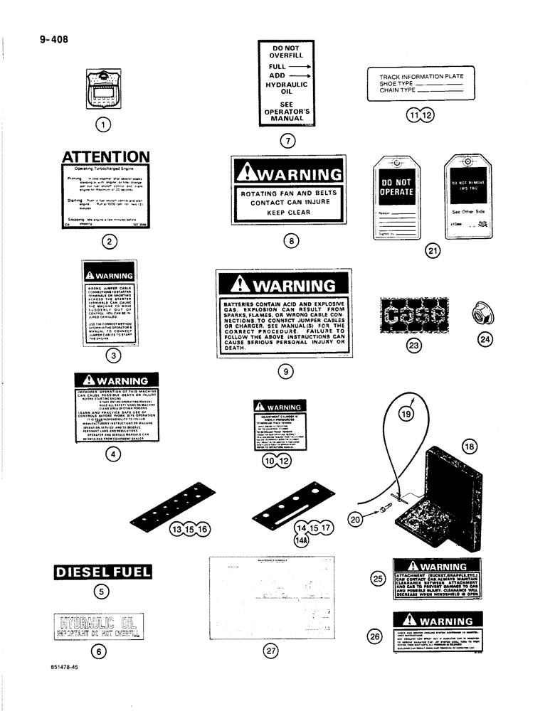 Схема запчастей Case 1187B - (9-408) - DECALS (09) - CHASSIS