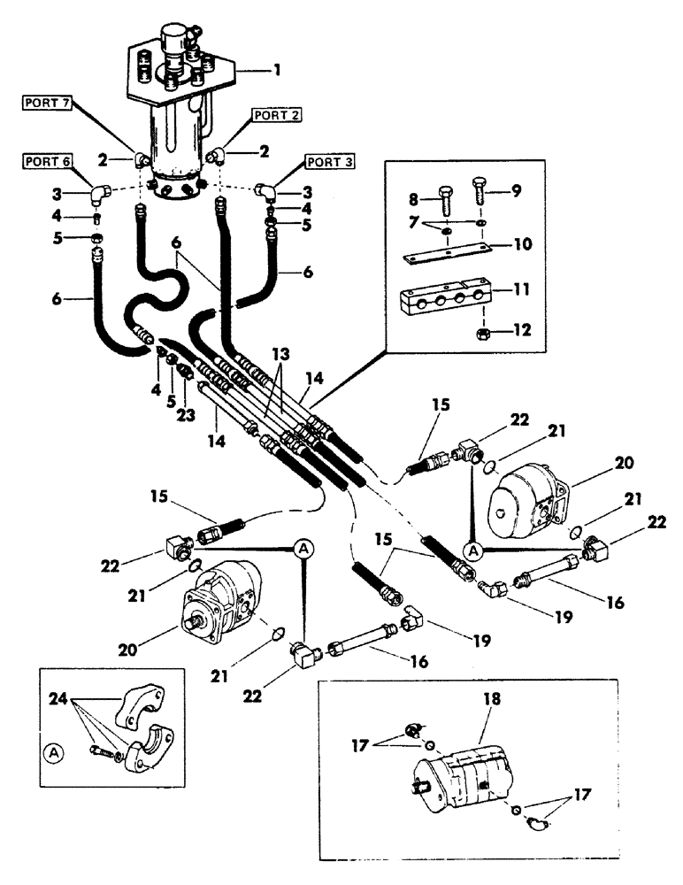 Схема запчастей Case 40BLC - (188) - LOWER TRACK DRIVE MOTOR HYDRAULICS, (USED ON UNITS WITH SERIAL NUMBER 450 THRU 6275248) (07) - HYDRAULIC SYSTEM