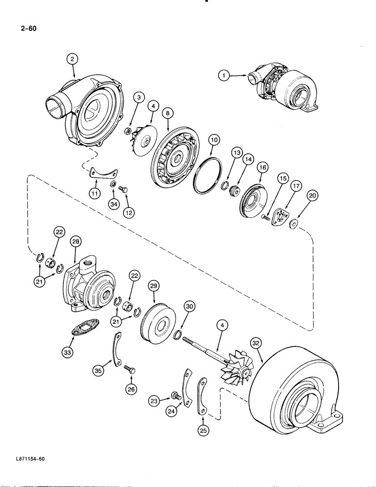 Схема запчастей Case 888 - (2-060) - TURBOCHARGER, 6T-590 DIESEL ENGINE (02) - ENGINE