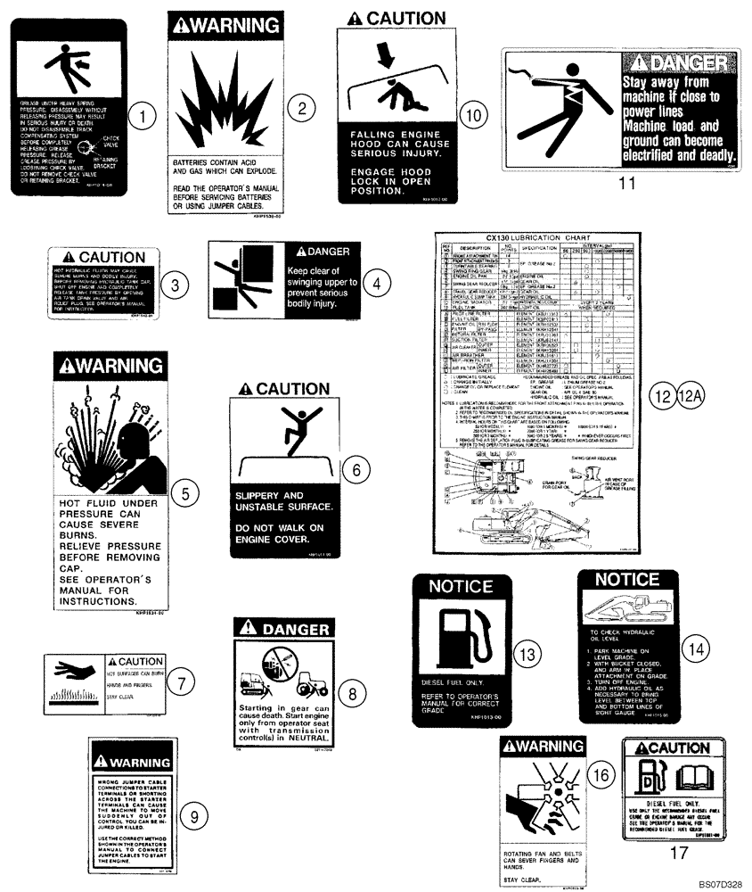 Схема запчастей Case CX130 - (09-57) - DECALS - WARNING (09) - CHASSIS