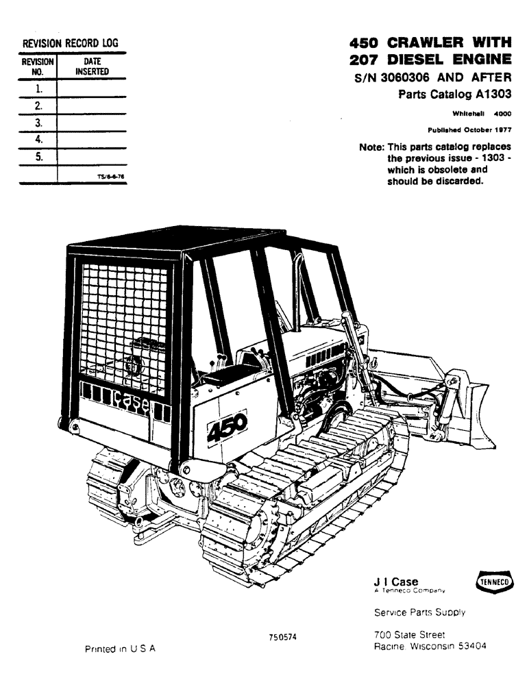 Схема запчастей Case 450 - (001) - REVISION RECORD LOG (00) - GENERAL