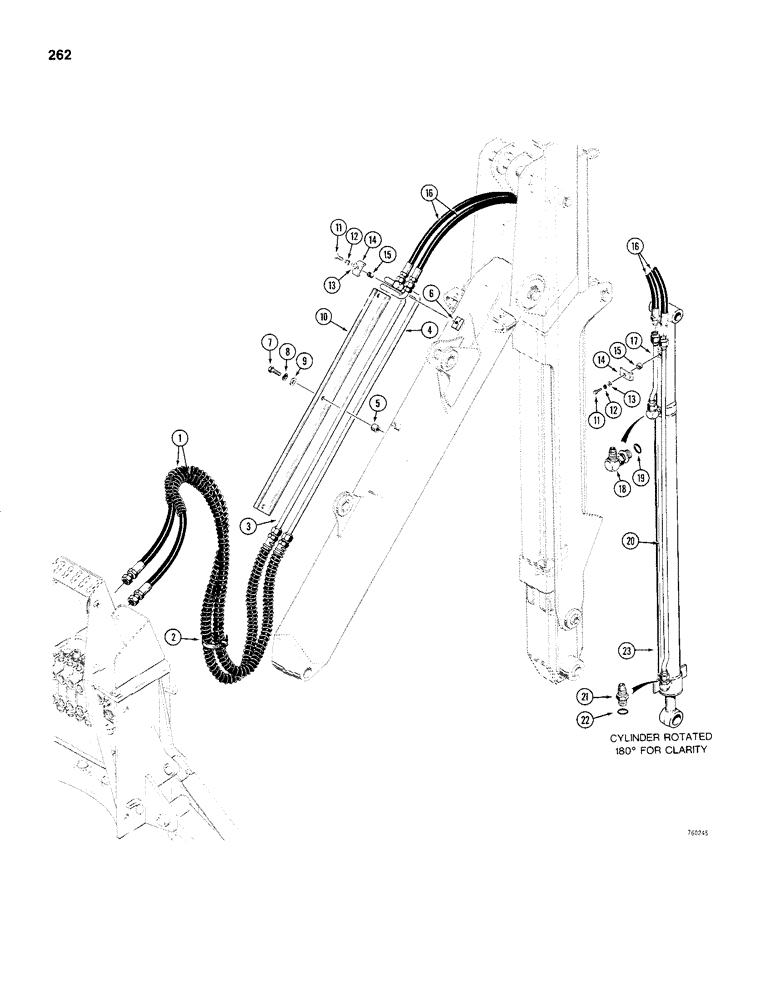 Схема запчастей Case 480C - (262) - BACKHOE EXTENDABLE DIPPER HYDRAULIC CIRCUIT, COUPLINGS TO DIPPER EXTENSION CYLINDER (35) - HYDRAULIC SYSTEMS