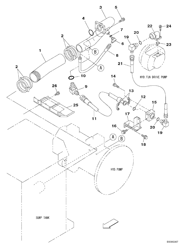 Схема запчастей Case CX470B - (08-06) - HYDRAULICS - PUMP SUCTION LINE (08) - HYDRAULICS